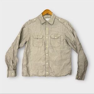Banana Republic 100% Linen Military Long Sleeve Shirt Women’s M 15-15.5 Brown